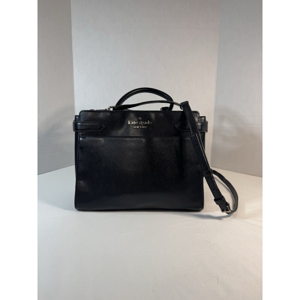 Kate Spade Staci Medium Satchel Black Saffiano Leather Crossbody Handbag Purse
